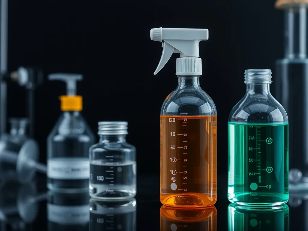Close up of professional industrial cleaning chemicals in la