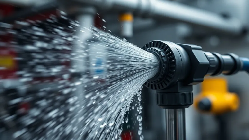 Close up of a professional water nozzle spraying water at hi