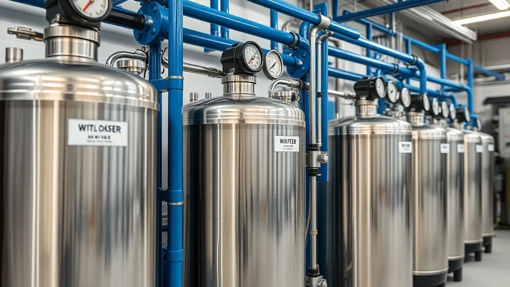 Industrial water filtration system with steel tanks, pressur