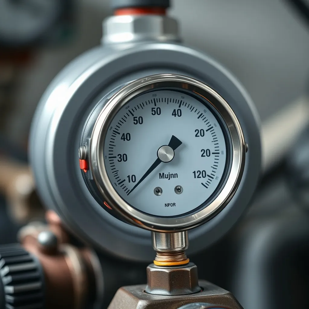 Industrial pressure gauge showing high pressure values, tech