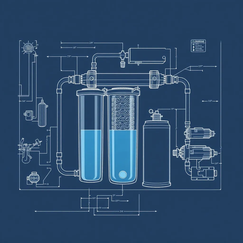 Technical blueprint of a water filtration system for window